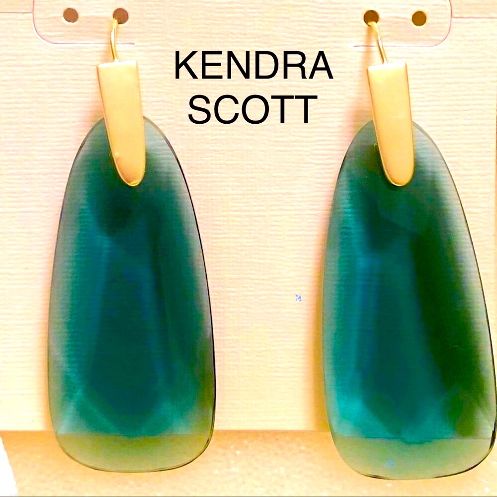 NWT Kendra Scott RARE & Retired Maize Earrings Teal & Yellow Gold FABULOUS! - Picture 4 of 9